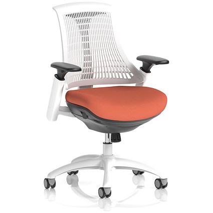 Flex Task White Frame White Back Operator Chair, Height Adjustable Arms, Quest Crab