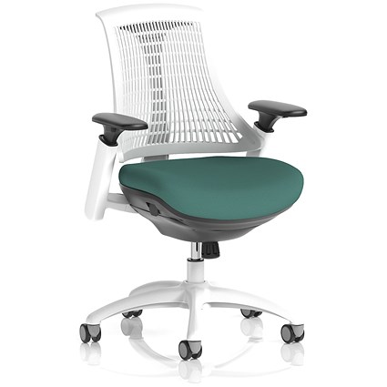 Flex Task White Frame White Back Operator Chair, Height Adjustable Arms, Quest Kelp