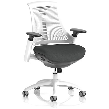 Flex Task White Frame White Back Operator Chair, Height Adjustable Arms, Quest Mussel