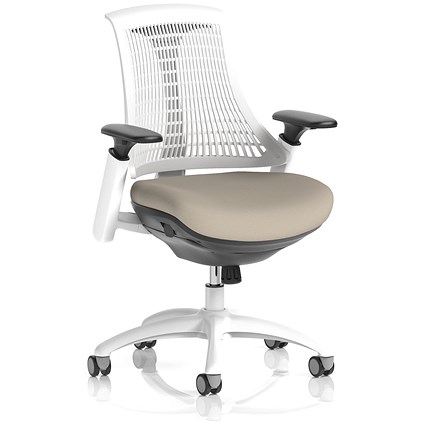 Flex Task White Frame White Back Operator Chair, Height Adjustable Arms, Quest Salt