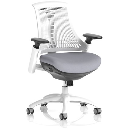 Flex Task White Frame White Back Operator Chair, Height Adjustable Arms, Quest Shell