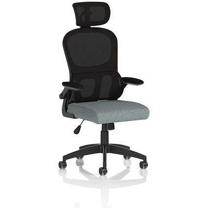 Iris Mesh Back Task Operator With Headrest, Folding Arms, Rivet Tensile