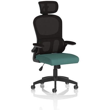 Iris Mesh Back Task Operator With Headrest, Folding Arms, Quest Kelp