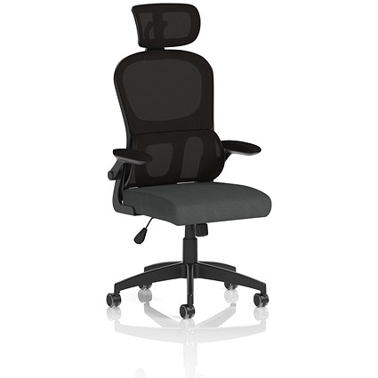 Iris Mesh Back Task Operator With Headrest, Folding Arms, Quest Mussel