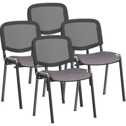 ISO Black Frame Mesh Back Stacking Chair, Rivet Fuse, Pack of 4