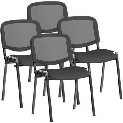 ISO Black Frame Mesh Back Stacking Chair, Quest Mussel, Pack of 4