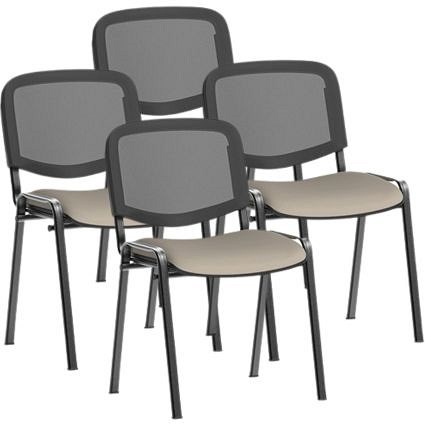 ISO Black Frame Mesh Back Stacking Chair, Quest Salt, Pack of 4