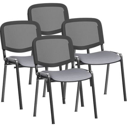ISO Black Frame Mesh Back Stacking Chair, Quest Shell, Pack of 4