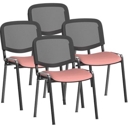 ISO Black Frame Mesh Back Stacking Chair, Quest Shrimp, Pack of 4