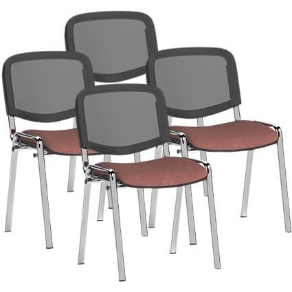 ISO Chrome Frame Mesh Back Stacking Chair, Rivet Forge, Pack of 4