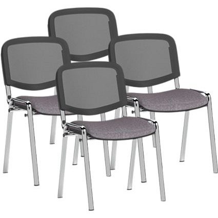 ISO Chrome Frame Mesh Back Stacking Chair, Rivet Fuse, Pack of 4