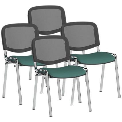 ISO Chrome Frame Mesh Back Stacking Chair, Quest Kelp, Pack of 4