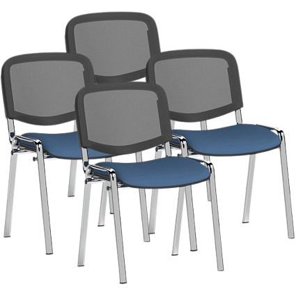 ISO Chrome Frame Mesh Back Stacking Chair, Quest Limpet, Pack of 4