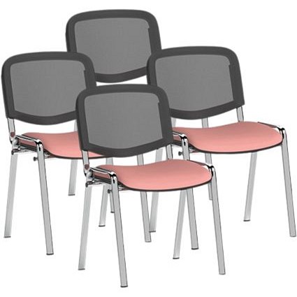 ISO Chrome Frame Mesh Back Stacking Chair, Quest Shrimp, Pack of 4