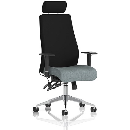 Onyx Ergo Black Back Posture Chair With Headrest, Height Adjustable Arms, Rivet Tensile