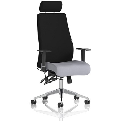 Onyx Ergo Black Back Posture Chair With Headrest, Height Adjustable Arms, Quest Shell