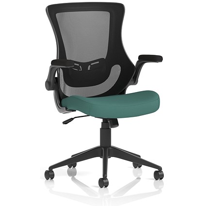 Orbit Black Mesh Back Chair, Folding Arms, Quest Kelp