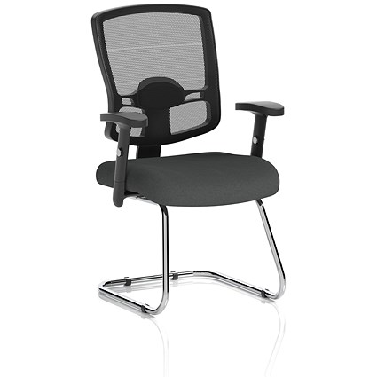 Portland Cantilever Mesh Back Visitor Chair, Height Adjustable Arms, Quest Mussel
