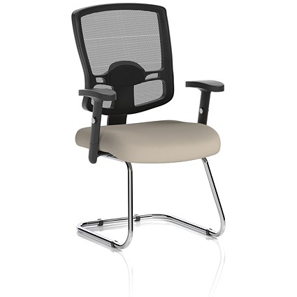 Portland Cantilever Mesh Back Visitor Chair, Height Adjustable Arms, Quest Salt