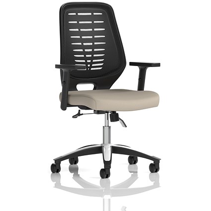 Relay Black Mesh Back Task Operator Chair, Height Adjustable Arms, Quest Salt