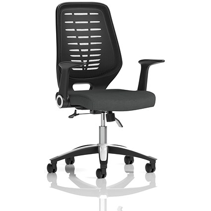 Relay Black Mesh Back Task Operator Chair, Folding Arms, Quest Mussel