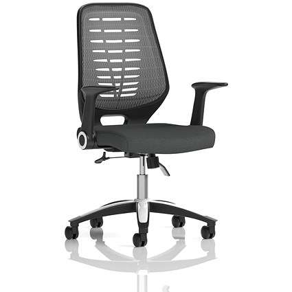 Relay Silver Mesh Back Task Operator Chair, Folding Arms, Quest Mussel
