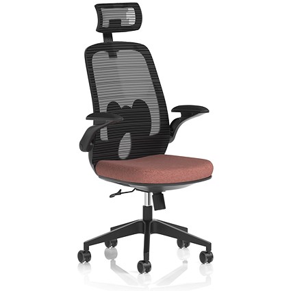 Sigma Executive Mesh Back Chair With Headrest, Folding Arms, Rivet Forge
