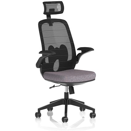 Sigma Executive Mesh Back Chair With Headrest, Folding Arms, Rivet Fuse