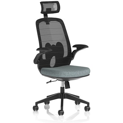 Sigma Executive Mesh Back Chair With Headrest, Folding Arms, Rivet Tensile