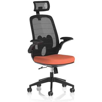 Sigma Executive Mesh Back Chair With Headrest, Folding Arms, Quest Crab
