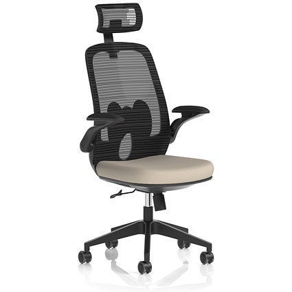 Sigma Executive Mesh Back Chair With Headrest, Folding Arms, Quest Salt