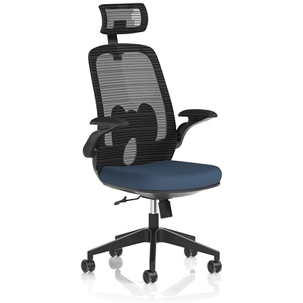 Sigma Executive Mesh Back Chair With Headrest, Folding Arms, Quest Whelk