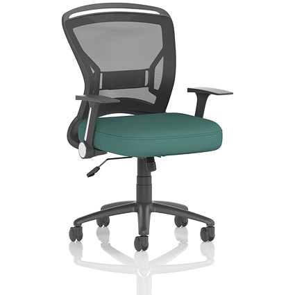 Zeus Mesh Back Task Operator Chair, Folding Arms, Quest Kelp