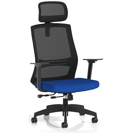 Ventra Mesh Back Task Operator Chair With Headrest, Height Adjustable Arms, Stevia Blue
