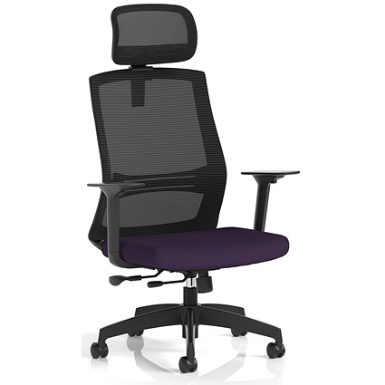 Ventra Mesh Back Task Operator Chair With Headrest, Height Adjustable Arms, Tansy Purple