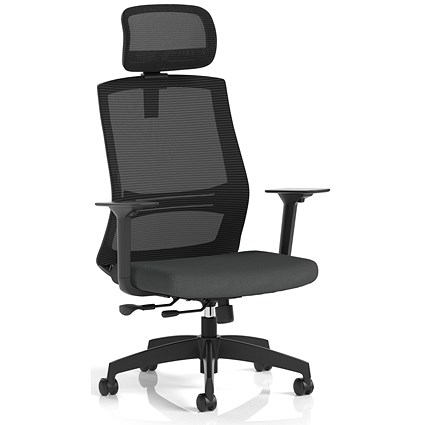 Ventra Mesh Back Task Operator Chair With Headrest, Height Adjustable Arms, Quest Mussel