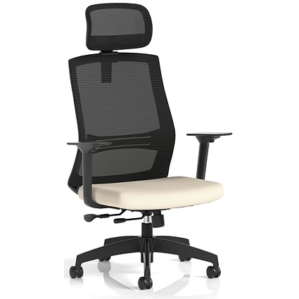 Ventra Mesh Back Task Operator Chair With Headrest, Height Adjustable Arms, Quest Salt
