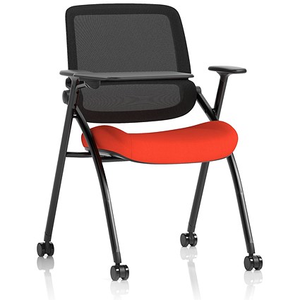 Capra Mesh Back Folding Training Chair With Writing Table, Tabasco Orange