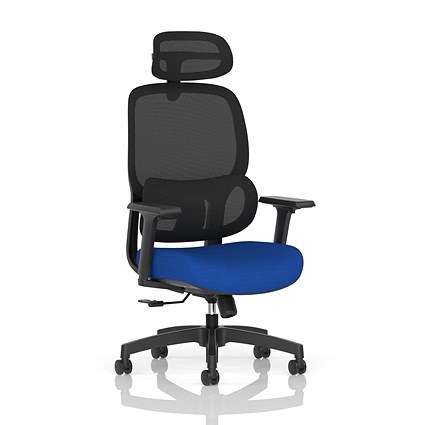 Rowan Mesh Back Chair With Headrest, Height Adjustable Arms, Stevia Blue