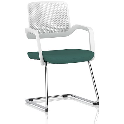 Cosmo Cantilever Chair White Frame Bespoke Colour Seat Quest Kelp