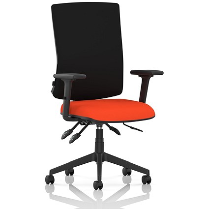 Orlena High Black Back Task Operator Chair, Height Adjustable Arms, Tabasco Orange
