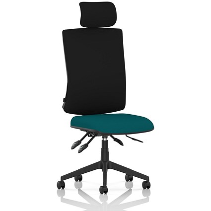 Orlena High Black Back Task Operator Chair, Headrest, Maringa Teal