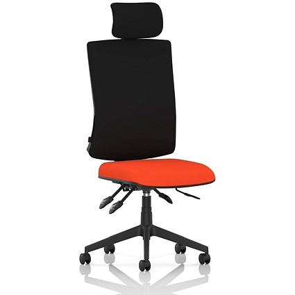 Orlena High Black Back Task Operator Chair, Headrest, Tabasco Orange
