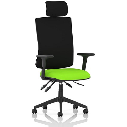Orlena High Black Back Task Operator Chair, Headrest, Height Adjustable Arms, Myrrh Green