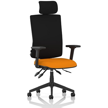 Orlena High Black Back Task Operator Chair, Headrest, Height Adjustable Arms, Senna Yellow
