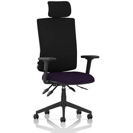 Orlena High Black Back Task Operator Chair, Headrest, Height Adjustable Arms, Tansy Purple