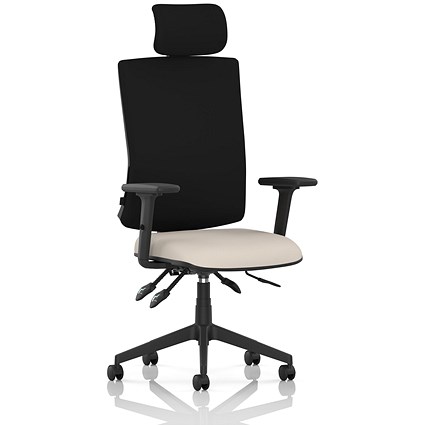 Orlena High Black Back Task Operator Chair, Headrest, Height Adjustable Arms, Quest Salt