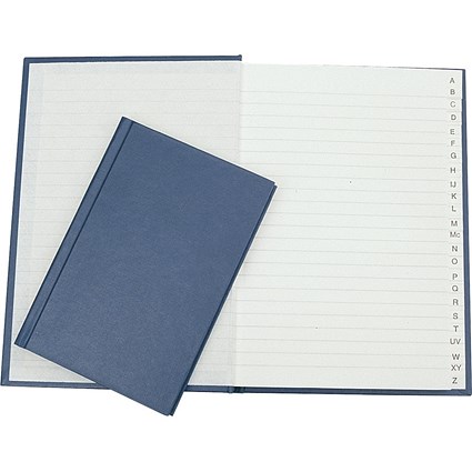 Q-Connect Casebound Manuscript Book, A6, Ruled & Indexed A-Z, 192 Pages, Blue