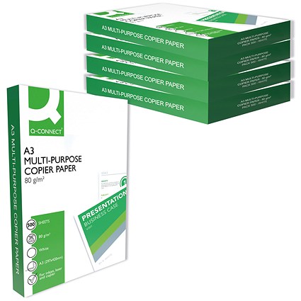 Q-Connect A3 Copier Paper, White, 80gsm, Box (5 x 500 Sheets)