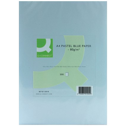 Q-Connect A4 Coloured Paper, Pastel Blue, 80gsm, Ream (500 Sheets)